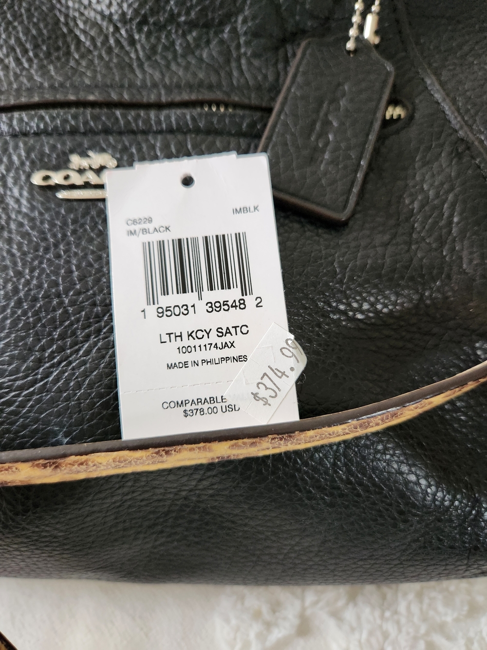 COACH Black Leather Satchel with Contrasting Tan Handles J1957-F88561 Orig Tags - Picture 4 of 11